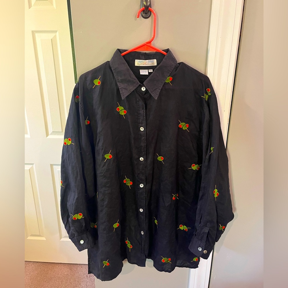 Vintage Olive Martini Linen Top